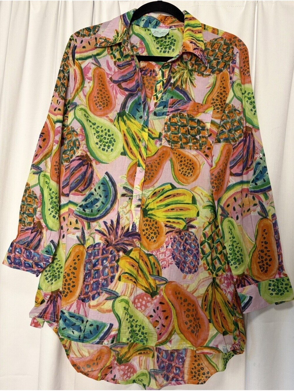 Anthropologie True Destinations Cotton Colorful Fruit Printed Tunic Blouse Med.